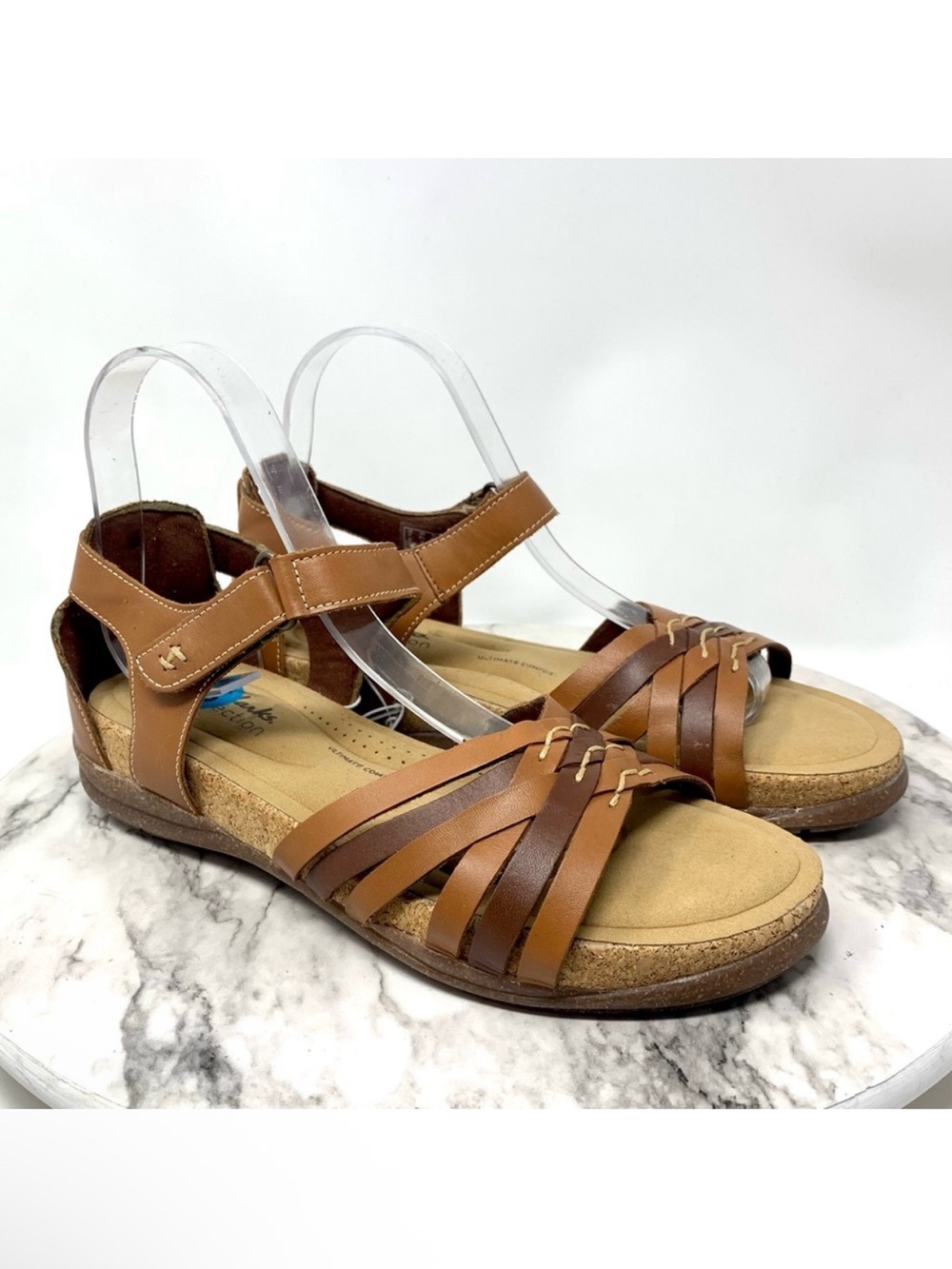 Clarks Roseville Cove Multi Strap Comfort Brown Leather Sandals 9.5 Bohemian